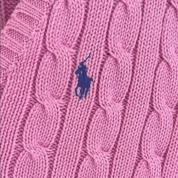 Ralph Lauren classic sport pink cable knit logo sweater slim fit size medium - Picture 3 of 10